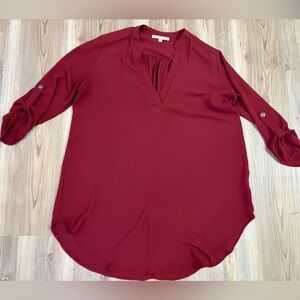 Gibson Latimer Deep Burgundy V-Neck Roll-Tab Tunic